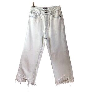 DL1961 Light Blue Wide Leg Cropped Jeans Distressed Frayed Hem High Rise Size 26